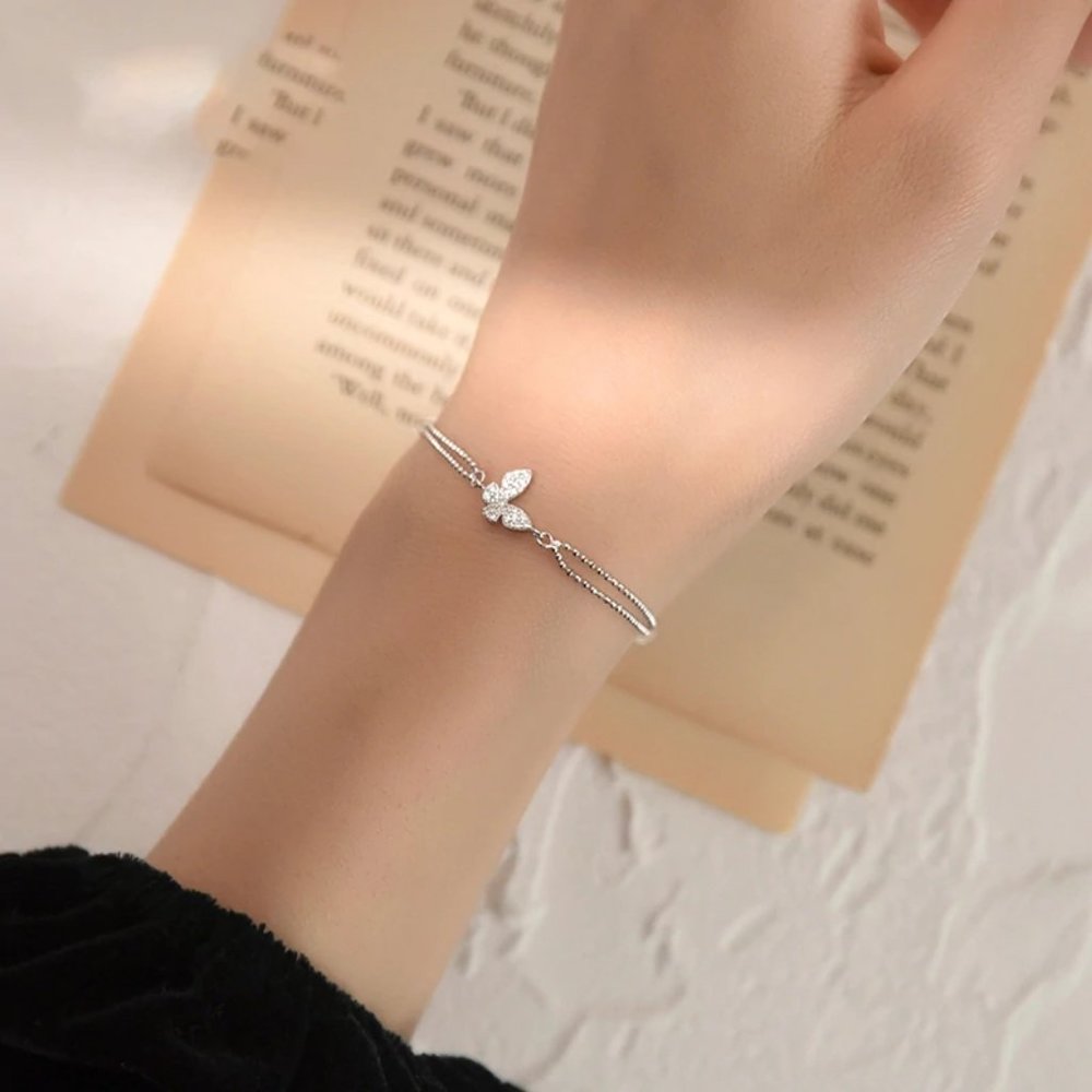 NEW 925 Silver Diamond Butterfly Bracelet E - Picture 6 of 7